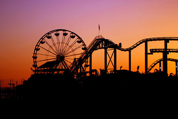 silhouette of the Santa Monica Pier at sunset